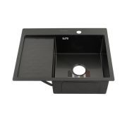 Мойка врезн.FABIA PROFI левая 63х50см ГРАФИТ 3,0х0,8мм, глубина 200мм + бол.сифон с перел 63503RG