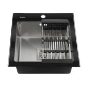 Мойка врезн.FRANK PROFI 50х50см ЧЕРНОЕ СТЕКЛО толщ.8мм, глубина 200мм+бол.СИФОН 9501