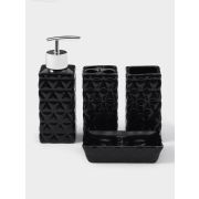 Набор аксессуаров «Ромбы» 4 предмета (дозатор 230 мл,мыльница,2 стакана) керамика чёрный 3171216